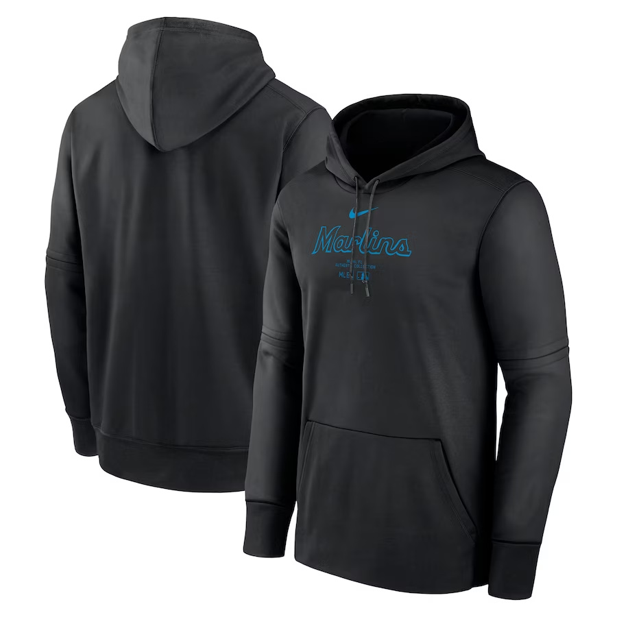 Men's Miami Marlins Black Collection Practice Performance Pullover Hoodie